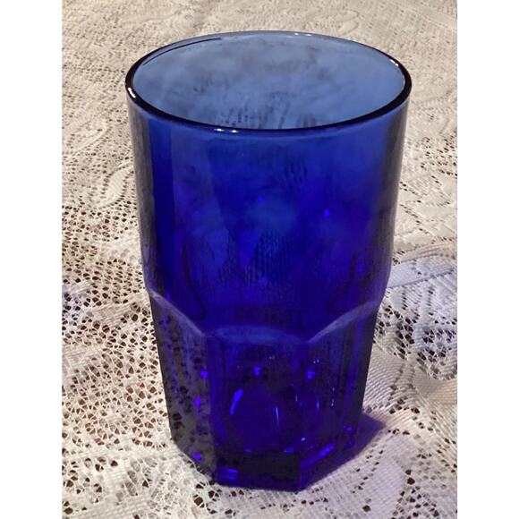 2 Libbey Crisa Glass Cobalt Blue Tumblers 8 Panel Heavy Glasses 5.5" Vintage - Picture 9 of 11